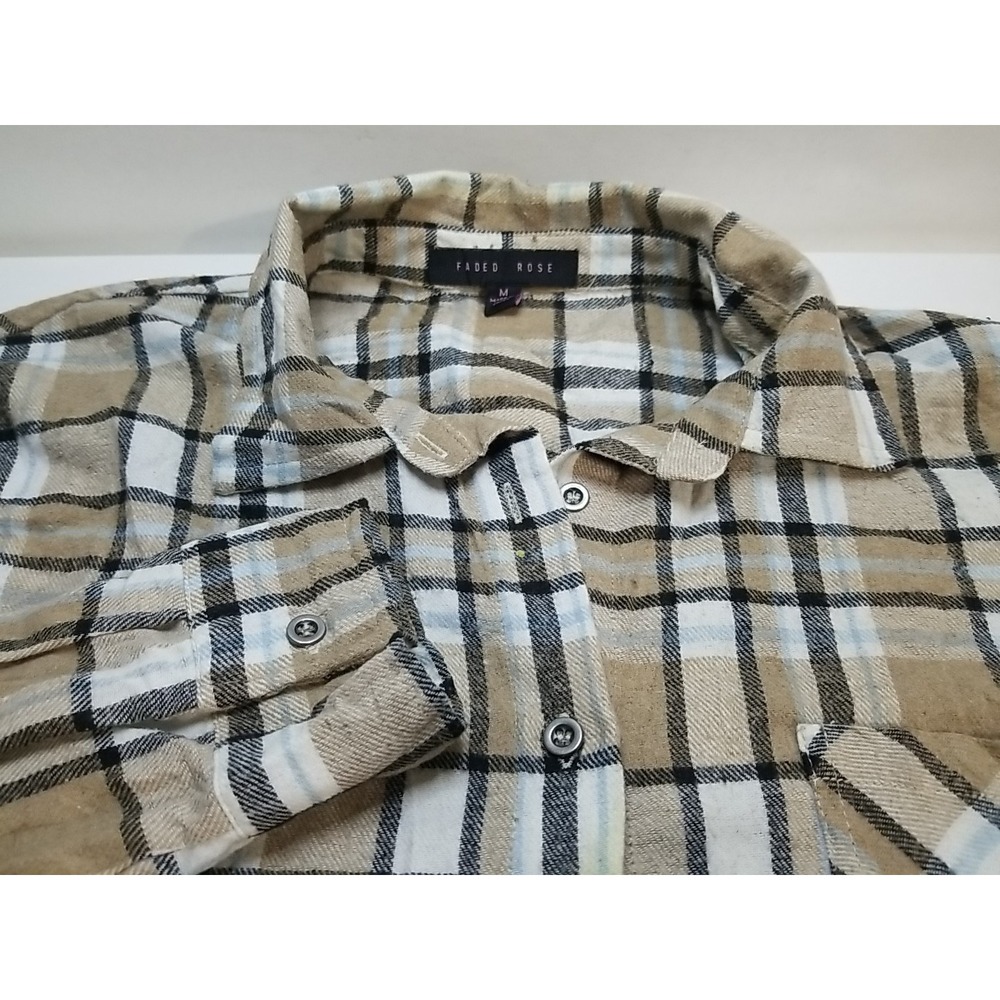 Faded Rose Womens Long Sleeve Button Up Flannel Plaid Shirt Medium Multicolor